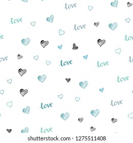 Light Blue, Green vector seamless background with words of love, hearts. Colorful illustration with quote LOVE YOU, hearts. Pattern for design of fabric, wallpapers.