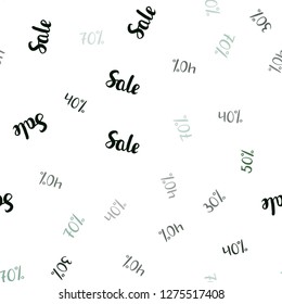 Light Blue, Green vector seamless template with 30%, 40%, 50% selling. Illustration with signs of sales on abstract template. Backdrop for mega promotions, discounts.
