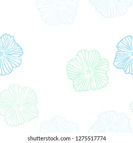 Light Blue, Green vector seamless abstract design with flowers. Illustration with colorful abstract doodle flowers. Pattern for trendy fabric, wallpapers.