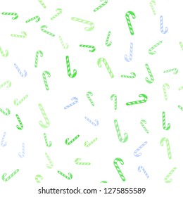 Light Blue, Green vector seamless pattern with delicious xmas candies.