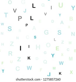 Light Blue, Green vector seamless template with isolated letters. Modern geometrical illustration with ABC english symbols. Design for wallpaper, fabric makers.