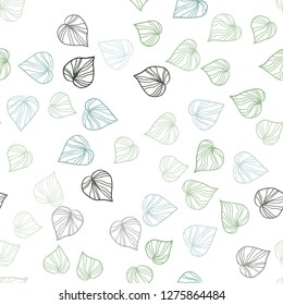Light Blue, Green vector seamless doodle background with leaves. Shining colored illustration with leaves in doodle style. Design for textile, fabric, wallpapers.
