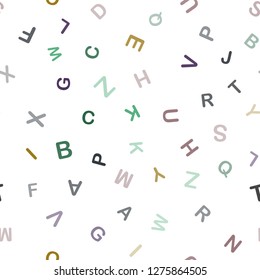 Light Blue, Green vector seamless texture with ABC characters. Abstract illustration with colored latin alphabet. Template for business cards, websites.