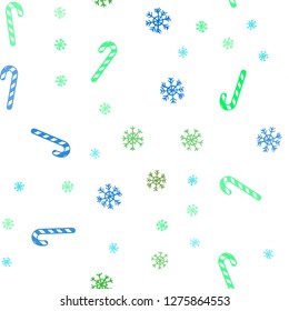 Light Blue, Green vector seamless pattern with delicious xmas candies.