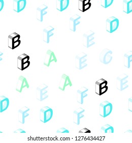 Light Blue, Green vector seamless background with 3D signs of alphabet. Abstract illustration with 3D ABC symbols. Template for business cards, websites.