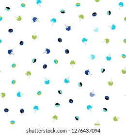 Light Blue, Green vector seamless background with coffee, beans. Gradient illustration with coffee beans, tea cups. Template of a black hot beverage in a cafe.