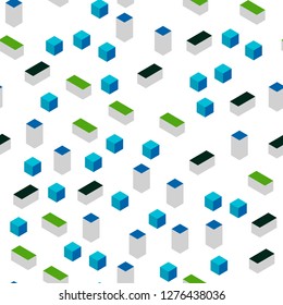 Light Blue, Green vector seamless, isometric background with rectangles. Decorative design in abstract style with rectangles. Pattern for trendy fabric, wallpapers.