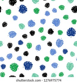 Light Blue, Green vector seamless elegant pattern with leaves. Decorative illustration with doodles on abstract template. Template for business cards, websites.