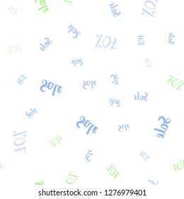 Light Blue, Green vector seamless cover with symbols of 70 % sales. Colorful set of  percentage signs in simple style. Backdrop for mega promotions, discounts.