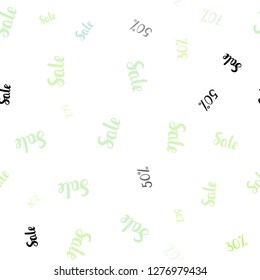 Light Blue, Green vector seamless cover with symbols of 30, 50, 70 % sales. Shining colorful illustration with isolated selling prices. Backdrop for ads, leaflets of Black Friday.