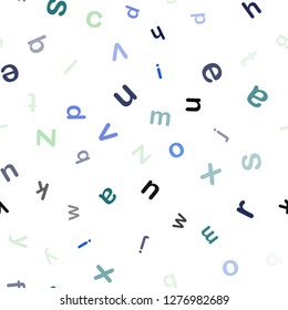 Light Blue, Green vector seamless backdrop with english symbols. Shining illustration with ABC symbols on abstract template. Pattern for trendy fabric, wallpapers.