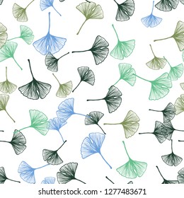 Light Blue, Green vector seamless natural backdrop with leaves. leaves on elegant natural pattern with gradient. Texture for window blinds, curtains.