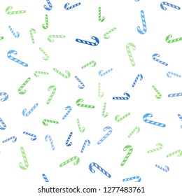 Light Blue, Green vector seamless template with sweet christmas sticks.