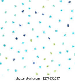 Light Blue, Green vector seamless pattern with christmas snowflakes. Colorful decorative design in xmas style with snow. Pattern for design of fabric, wallpapers.