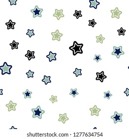 Light Blue, Green vector seamless cover with small and big stars. Blurred decorative design in simple style with stars. Design for wallpaper, fabric makers.