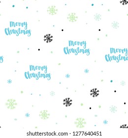 Light Blue, Green vector seamless pattern with christmas snowflakes. Shining colorful illustration with snow in christmas style. Pattern for design of fabric, wallpapers.