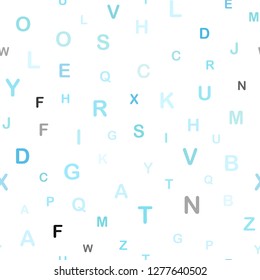 Light Blue, Green vector seamless template with isolated letters. Blurred design in simple style with signs of alphabet. Texture for window blinds, curtains.