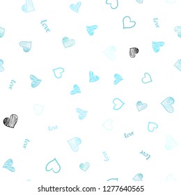 Light Blue, Green vector seamless backdrop with phrase LOVE YOU, hearts. Romantic illustration with colorful phrase LOVE YOU, hearts. Design for wallpaper, fabric makers.