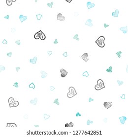 Light Blue, Green vector seamless template with doodle hearts. Hearts on blurred abstract background with colorful gradient. Beautiful design for your business advert of anniversary.