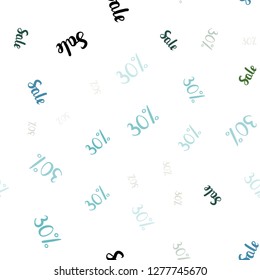 Light Blue, Green vector seamless background with 30 % signs of sales. Abstract illustration with colorful gradient symbols of sales. Backdrop for ads, leaflets of Black Friday.