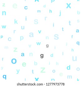 Light Blue, Green vector seamless background with signs of alphabet. Abstract illustration with colored latin alphabet. Pattern for trendy fabric, wallpapers.