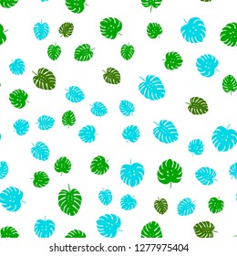 Light Blue, Green vector seamless natural backdrop with leaves. Glitter abstract illustration with doodles and leaves. Pattern for trendy fabric, wallpapers.