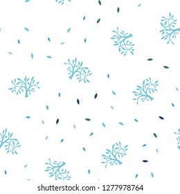 Light Blue, Green vector seamless natural artwork with leaves, branches. Colorful abstract illustration with leaves in doodle style. Texture for window blinds, curtains.