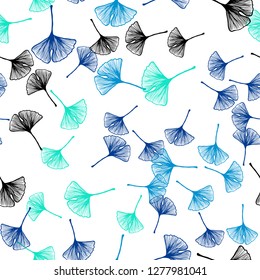 Light Blue, Green vector seamless doodle texture with leaves. Doodle illustration of leaves in Origami style with gradient. Texture for window blinds, curtains.