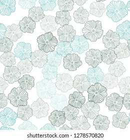 Light Blue, Green vector seamless natural background with flowers. Sketchy doodle flowers on white background. Texture for window blinds, curtains.