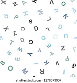 Light Blue, Green vector seamless backdrop with english symbols. Shining colorful illustration with isolated letters. Pattern for design of fabric, wallpapers.