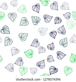 Light Blue, Green vector seamless doodle texture with leaves. A vague abstract illustration with leaves in doodles style. Trendy design for wallpaper, fabric makers.