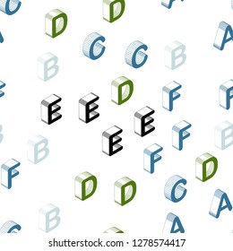 Light Blue, Green vector seamless background with 3D signs of alphabet. Colorful gradient design in 3D style with signs of alphabet. Template for business cards, websites.