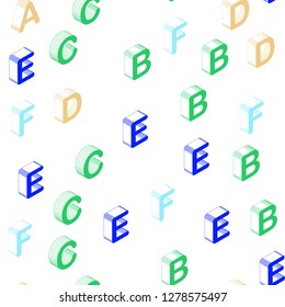 Light Blue, Green vector seamless layout with 3D latin alphabet. Shining colorful 3D illustration with isolated letters. Template for business cards, websites.