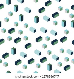 Light Blue, Green vector seamless, isometric backdrop with rhombus. Illustration with set of colorful rectangles. Texture for window blinds, curtains.