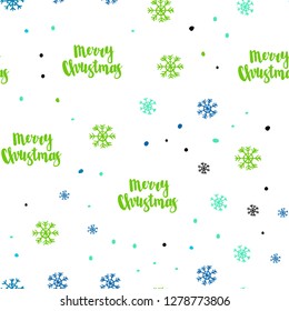 Light Blue, Green vector seamless template with ice snowflakes. Colorful decorative design in xmas style with snow. Pattern for design of window blinds, curtains.