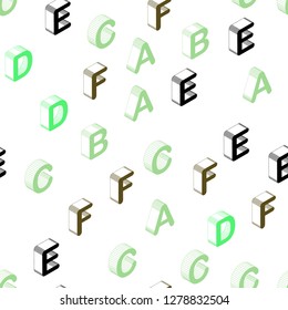 Light Blue, Green vector seamless backdrop with 3D english symbols. Colorful gradient design in 3D style with signs of alphabet. Design for textile, fabric, wallpapers.