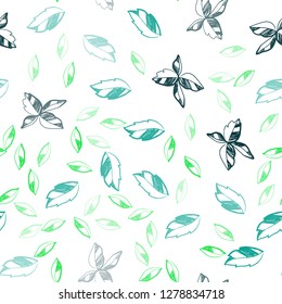 Light Blue, Green vector seamless doodle backdrop with leaves. A vague abstract illustration with leaves in doodles style. Pattern for design of fabric, wallpapers.