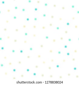 Light Blue, Green vector seamless layout with bright snowflakes. Colorful decorative design in xmas style with snow. Design for textile, fabric, wallpapers.