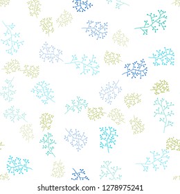 Light Blue, Green vector seamless doodle pattern with branches. An elegant bright illustration with leaves and branches. Template for business cards, websites.