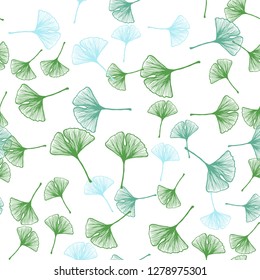 Light Blue, Green vector seamless natural backdrop with leaves. Sketchy doodles with leaves on blurred background. Texture for window blinds, curtains.