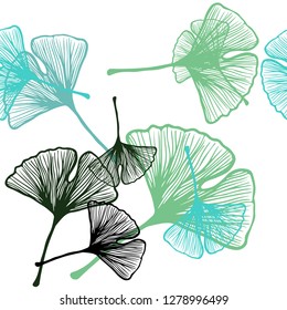 Light Blue, Green vector seamless elegant wallpaper with leaves. Creative illustration in blurred style with leaves. Design for textile, fabric, wallpapers.