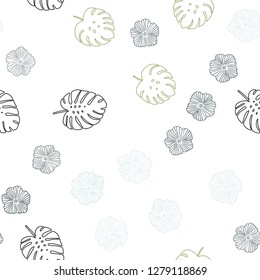 Light Blue, Green vector seamless doodle background with flowers, leaves. Colorful illustration in doodle style with leaves, flowers. Pattern for trendy fabric, wallpapers.
