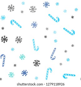 Light Blue, Green vector seamless template with sweet christmas sticks.