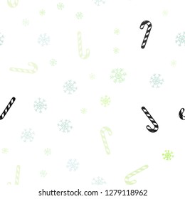 Light Blue, Green vector seamless template with sweet christmas sticks.