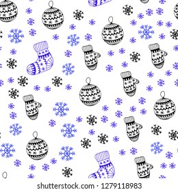 Light Blue, Green vector seamless layout with bright snowflakes, balls, socks, mittens. Colorful xmas elements with gradient. Template for business cards, websites.