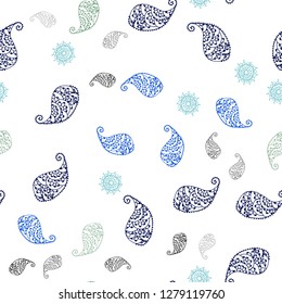 Light Blue, Green vector seamless abstract design with leaves and flowers. An elegant bright illustration with leaves and flowers. Texture for window blinds, curtains.