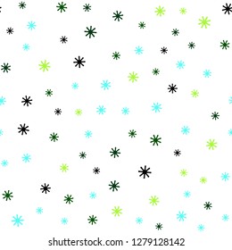 Light Blue, Green vector seamless background with xmas snowflakes. Shining colorful illustration with snow on abstract template. Design for wallpaper, fabric makers.