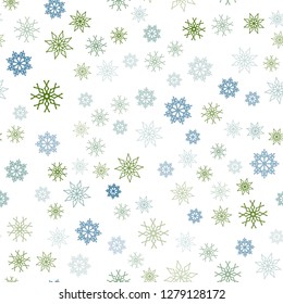 Light Blue, Green vector seamless template with ice snowflakes. Glitter abstract illustration with crystals of ice. Template for business cards, websites.