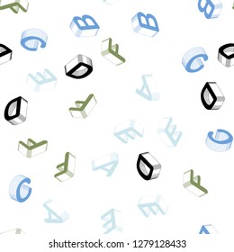 Light Blue, Green vector seamless background with 3D signs of alphabet. Shining colorful 3D illustration with isolated letters. Pattern for design of fabric, wallpapers.