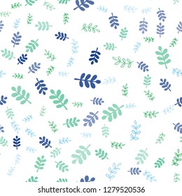 Light Blue, Green vector seamless abstract backdrop with leaves, branches. Doodle illustration of leaves and branches in Origami style. Design for textile, fabric, wallpapers.